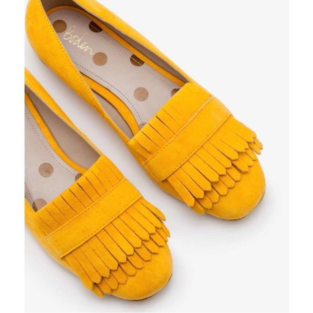 Boden Melody Suede Leather Flat Loafer Tassel Slip On Shoe Mustard Yellow EUR 42